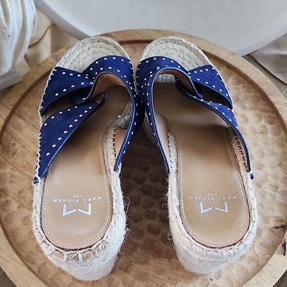 Mark Fisher Ltd Dark Navy 'Angelina' Blue Suede Espadrille Wedge 7.5 Silver Stud - Picture 9 of 10